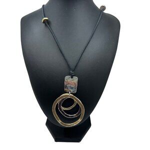 Chico's Necklace Jewelry Statement 35" Adjustable Silver Gold Tone Black Cord